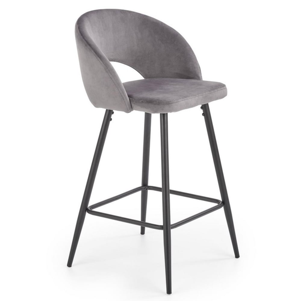 wohnli-moebel-suche-M26160099 Wohnli Möbelsuche - Barstuhl aus grauem Polyester-Samt mit schwarzen Stahlbeinen