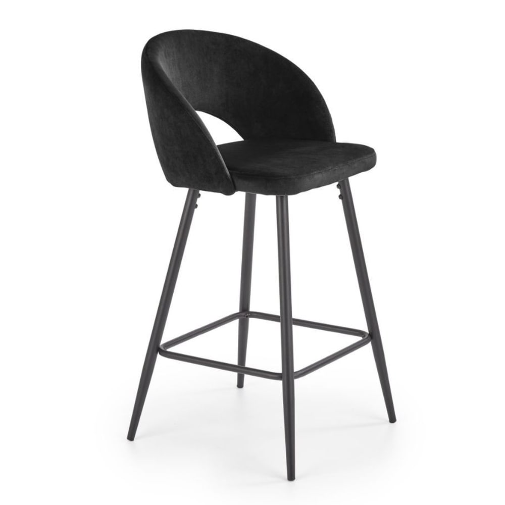 wohnli-moebel-suche-M26160105 Wohnli Möbelsuche - Barstuhl aus schwarzem Polyester-Samt mit schwarzen Stahlbeinen