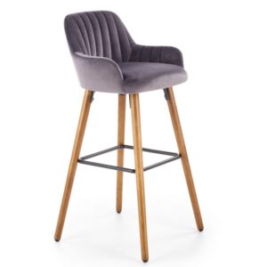 wohnli-moebel-suche-M26160110 Wohnli Möbelsuche - Barstuhl aus grauem Samt mit Beinen aus Massivholz