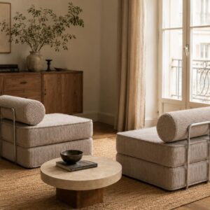 Kompakte Chaiselongue ohne Armlehnen aus Cordstoff braun 95x60x80cm PES - Polyester Braun SURB Sofas und Sessel Sessel, Poufs und Fußbänke Sessel