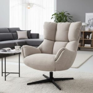 wohnli-moebel-suche-M26160121-1 Komfort-Drehsessel aus beigem Polyestergewebe 79x87x70cm Stoff Beige MSO Sofas und Sessel Sessel, Poufs und Fußbänke Sessel