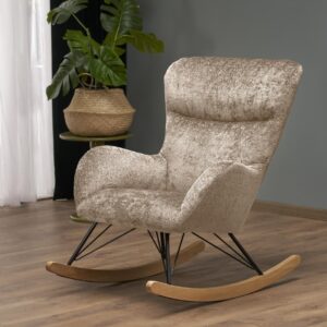 wohnli-moebel-suche-M26160125-1 Schaukelstuhl mit Gestell aus Massivholz und schwarzem Metall – Beige 106x92x77cm Stoff Beige MSO Sofas und Sessel Sessel, Poufs und Fußbänke Sessel