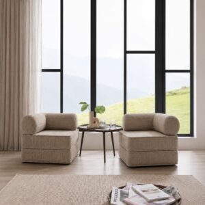 wohnli-moebel-suche-M26160137-1 Schlafsessel mit Armlehnen aus Cordstoff beige 100x70x100cm PES - Polyester Beige SURB Sofas und Sessel Sessel, Poufs und Fußbänke Sessel