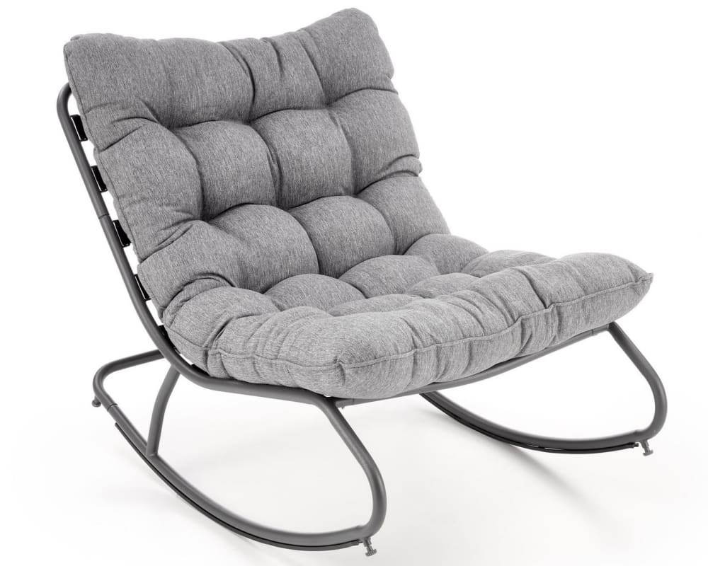 Wohnli Möbelsuche - Designer-Schaukelstuhl mit grauem Stoffkissen