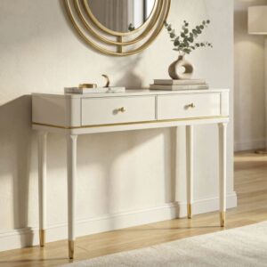 wohnli-moebel-suche-M26160475 Wohnli Möbelsuche - Weißer Konsolentisch aus Holz mit goldenen Details