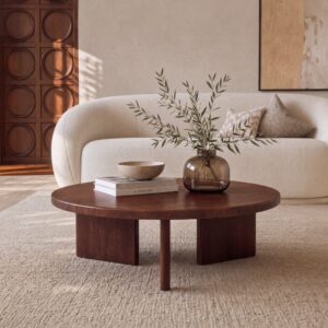 wohnli-moebel-suche-M26160513-1 Runde Couchtisch aus dunklem Mindi-Holz D80 cm 80x32x80cm Holz Braun Maison Pavane Möbel Wohnzimmermöbel Couchtische