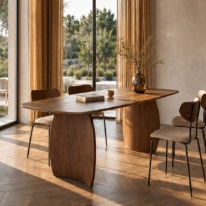 wohnli-moebel-suche-M26160519-1 Rechteckiger Tisch für 6 Personen aus Sperrholz und Nussbaumfurnier 200x74x100cm Holz Braun Maison Pavane Möbel Esszimmermöbel Esstische
