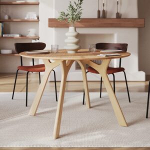 Runder Tisch für 4 Personen aus massivem Gummibaum D120 cm 120x74x120cm Holz Braun Maison Pavane Möbel Esszimmermöbel Esstische