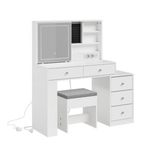 Wohnli Möbelsuche - 2er-Set Schminktisch mit LED-Spiegel Weiß 120×40×127 cm