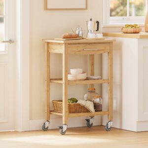 Küchenwagen mit Schublade hellbraun 58×40×86 cm FKW135-N 58x86x40cm Bambus Beige SoBuy Möbel Küchenmöbel Kücheninseln & Servierwägen