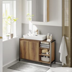 wohnli-moebel-suche-M26160614-1 Waschbeckenunterschrank Hellbraun 90×30×60 cm BZR63-L-PF 90x60x30cm Spanplatte Braun SoBuy Möbel Badezimmermöbel