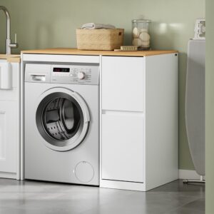 wohnli-moebel-suche-M26160635-1 2er-Set Waschmaschinenunterschrank mit Trocknungsauszug Weiß 100x95x60cm Spanplatte Weiß SoBuy Möbel