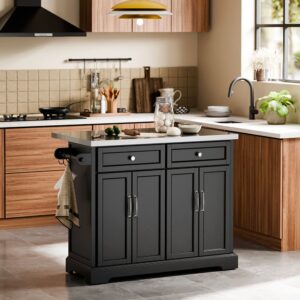 wohnli-moebel-suche-M26160663-1 2er-Set Kücheninsel mit 2 Schubladen & 4 Türen Schwarz 107x92x71cm Spanplatte Schwarz SoBuy Möbel Küchenmöbel Kücheninseln & Servierwägen