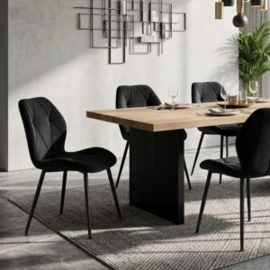 wohnli-moebel-suche-M26161924-1 Stuhl aus schwarzem Polyester-Samt mit Gestell aus mattschwarzem Stahl 47x86x48cm Samt Schwarz MSO Möbel Esszimmermöbel Stühle