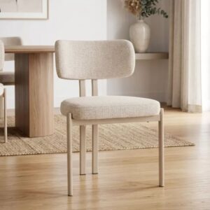 wohnli-moebel-suche-M26161926-1 Designerstuhl aus beige meliertem Polyester-Stoff mit Stahlbeinen 56x77x57cm Stoff Beige MSO Möbel Esszimmermöbel Stühle
