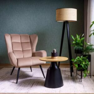 wohnli-moebel-suche-M26161937-1 Sessel aus beigem Polyester-Stoff mit gepolsterter Rückenlehne 87x91x75cm Stoff Beige MSO Sofas und Sessel Sessel, Poufs und Fußbänke Sessel