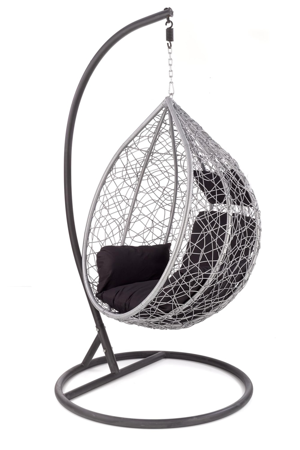 Hängesessel in Eiform aus Kunstrattan sowie schwarzem und grauem Stahl 112x195x106cm PP - Polypropylen Grau MSO Sofas und Sessel Sessel, Poufs und Fußbänke Sessel
