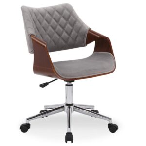 Wohnli Möbelsuche - Bürostuhl in grauem Samt- und Walnuss-Look mit Rollen