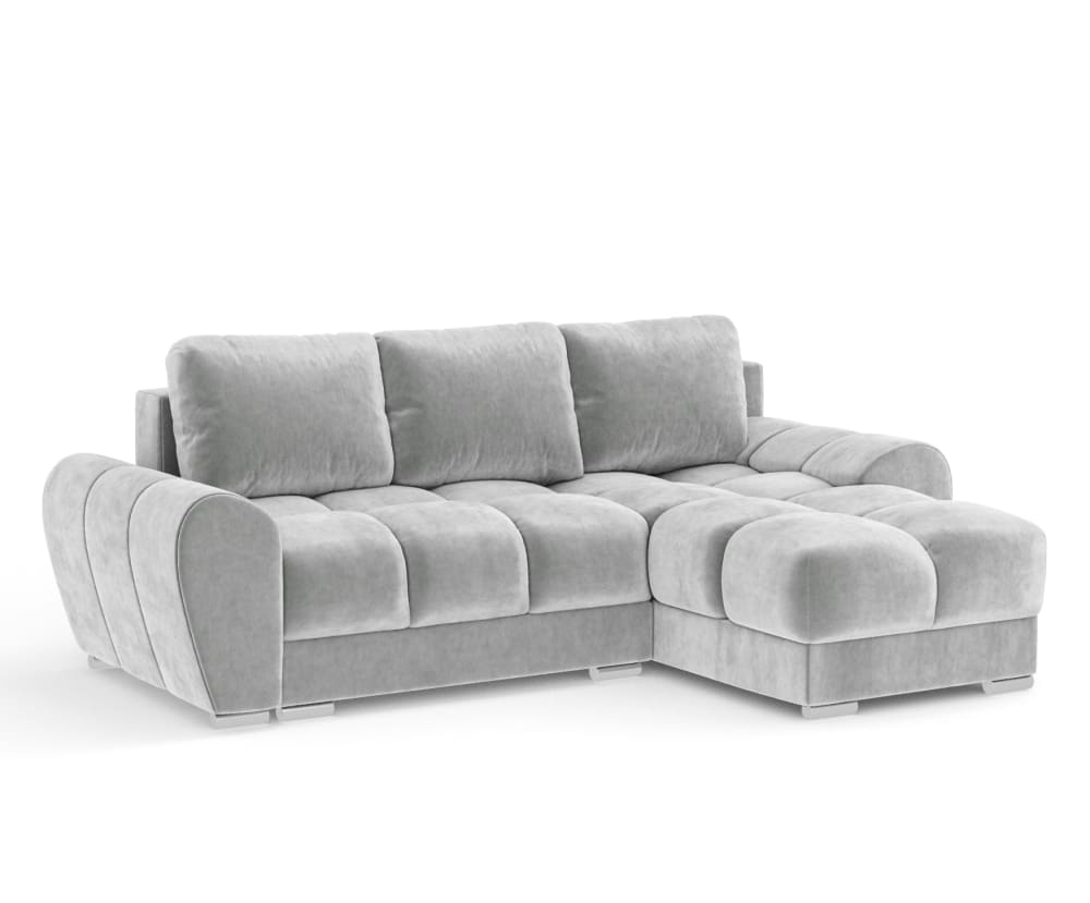 Wohnli Möbelsuche - 4-Sitzer Ecksofa aus Samtstoff - hellgrau