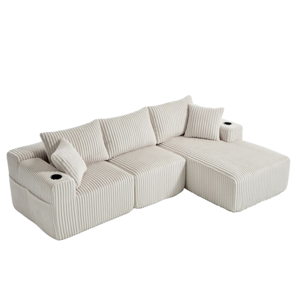 wohnli-moebel-suche-M26162658 Wohnli Möbelsuche - Modulares Sofa aus Cord mit Cupholdern 257x160x62 cm