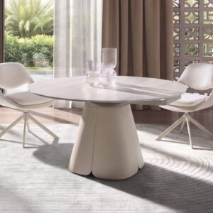 wohnli-moebel-suche-M26162787-1 Ausziehbarer runder Esstisch aus Porzellanmarmor und Stahl 80x76x130cm Marmor Beige Angel Cerda Möbel Esszimmermöbel Esstische