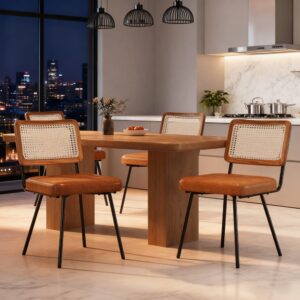 wohnli-moebel-suche-M26163282-1 Set mit 4 Esszimmerstühlen mit Rattan-Rückenlehne 61x79x46cm Metall Braun Meubles Cosy Möbel Esszimmermöbel Stühle