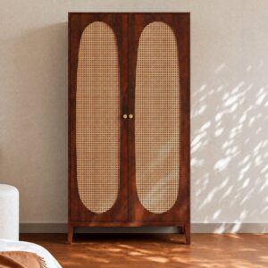 wohnli-moebel-suche-M26163293-1 Schrank aus Mango-Holz mit Rattanauflage 110x180x55cm Holz Braun Maison Pavane Möbel Schlafzimmermöbel Schränke