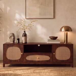 wohnli-moebel-suche-M26163294-1 TV-Möbel aus Mangoholz und Rattan 160x55x40cm Holz Braun Maison Pavane Möbel Wohnzimmermöbel TV-Möbel
