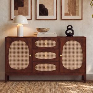 wohnli-moebel-suche-M26163295-1 Buffet aus Mangoholz mit Flechtwerk 145x78x40cm Holz Braun Maison Pavane Möbel Schlafzimmermöbel Kommoden
