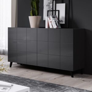 wohnli-moebel-suche-M26164383-1 Glänzendes graues Designer-Sideboard 138 cm mit LED 45x80x138cm Holz Grau MSO Möbel Esszimmermöbel Sideboards, Highboards & niedrige Anrichten