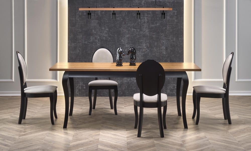 Barocker schwarzer und ausziehbarer Holztisch 160–200 cm 160x76x90cm Holz Braun MSO Möbel Esszimmermöbel Esstische