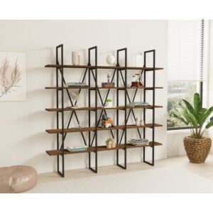 wohnli-moebel-suche-M26164595-1 Bücherregal im Industriestil mit 5 Regalen aus Walnussholz und schwarz 160x26x160cm Spanplatte Braun Concept Usine Möbel Wohnzimmermöbel Bücherregale
