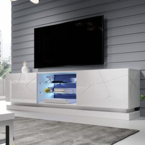 wohnli-moebel-suche-M26166612-1 Weißer Designer-LED-TV-Schrank 200 cm mit LED 200x57x200cm Holz Weiß MSO Möbel Wohnzimmermöbel TV-Möbel