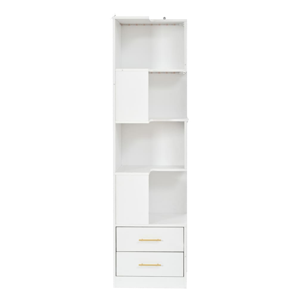 wohnli-moebel-suche-M26166721 Wohnli Möbelsuche - Eckregal aus Spanplatte mit LED und 2 Schubladen 165x45x45 cm