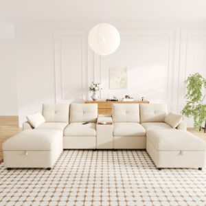 Modulares Ecksofa 6-Sitzer aus Chenille Beige 316x140 cm mit Stauraum 316x85x140cm Stoff Beige Hauss Spole Sofas und Sessel Sofas Modulare Sofas