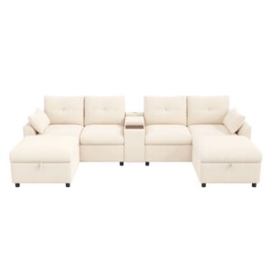 Wohnli Möbelsuche - Modulares Ecksofa 6-Sitzer aus Chenille Beige 316x140 cm mit Stauraum