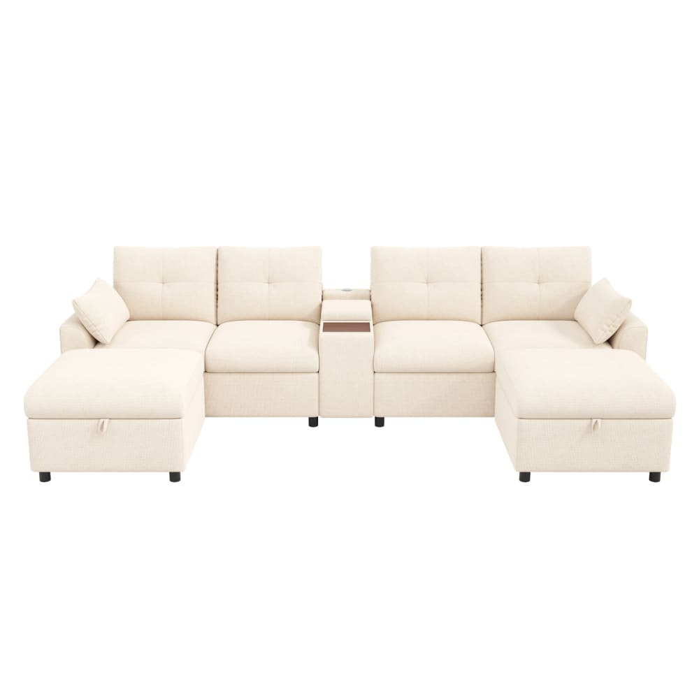 Wohnli Möbelsuche - Modulares Ecksofa 6-Sitzer aus Chenille Beige 316x140 cm mit Stauraum