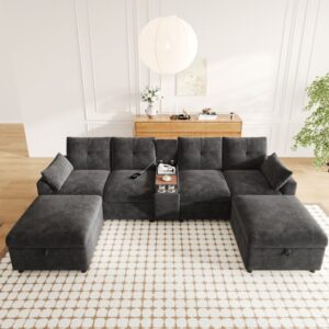 Ecksofa 6-Sitzer modular aus Chenille Grau 316x140 cm 316x85x140cm Stoff Grau Hauss Spole Sofas und Sessel Sofas Modulare Sofas