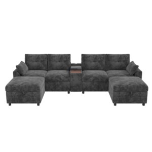 Wohnli Möbelsuche - Ecksofa 6-Sitzer modular aus Chenille Grau 316x140 cm