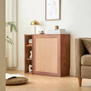 wohnli-moebel-suche-M26166747-1 Aufbewahrungsschrank mit Schreibtischplatte aus Holz und Rattan 28x71x80cm Holz Braun Nordlys Möbel Esszimmermöbel Sideboards, Highboards & niedrige Anrichten