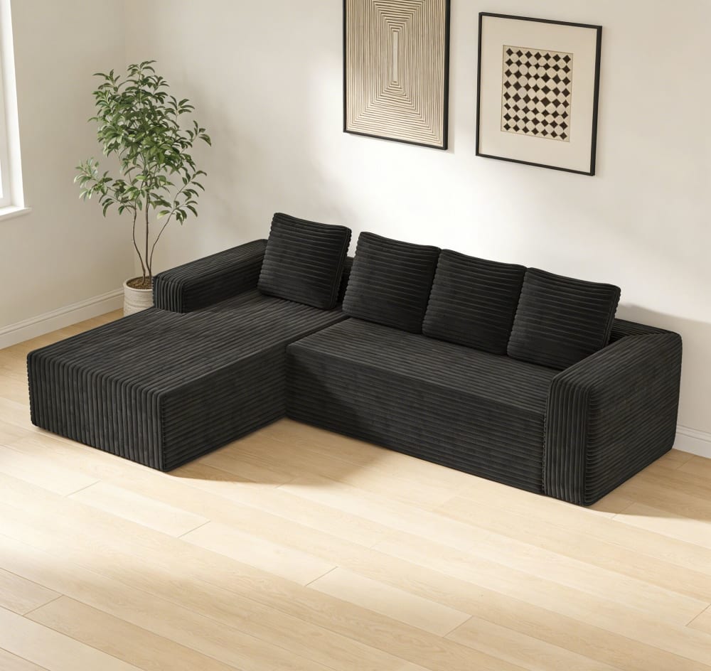 Modulares Ecksofa aus Cordstoff schwarz 261x168x58 cm 261x58x168cm PES - Polyester Schwarz Hauss Spole Sofas und Sessel Sofas Ecksofas