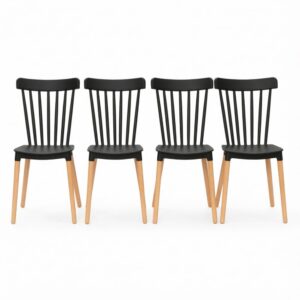 Wohnli Möbelsuche - 4er-Set Essstühle Polypropylen Buchenholz schwarz 48x52