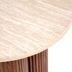 wohnli-moebel-suche-M26166820-1 Beistelltisch in Walnuss- und Travertinoptik mit runder Platte 50 cm 50x56x50cm Holz Braun MSO Möbel Wohnzimmermöbel Beistelltische