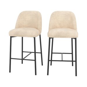 Wohnli Möbelsuche - 2er Set Stühle für Kücheninsel 67 cm aus beigem Stoff