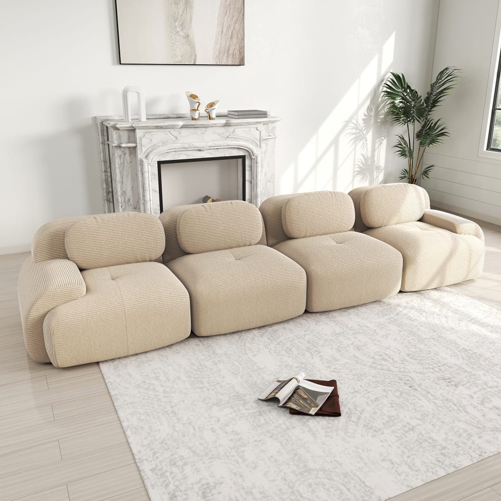 wohnli-moebel-suche-M26166877 Wohnli Möbelsuche - Modulares 4-Sitzer Sofa aus Samt mit geschwungenen Armlehnen