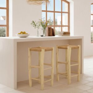 wohnli-moebel-suche-M26167010-1 Hoher Hocker mit Sitzfläche aus Naturfaser und Holzbeinen 75cm 38x75x38cm Naturfasern Beige NATYAL Möbel Esszimmermöbel Barhocker