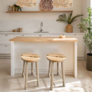 wohnli-moebel-suche-M26167011-1 Hoher Barhocker aus massivem Teakholz mit runder Form 65 cm 33x65x33cm Holz Braun NATYAL Möbel Esszimmermöbel Barhocker