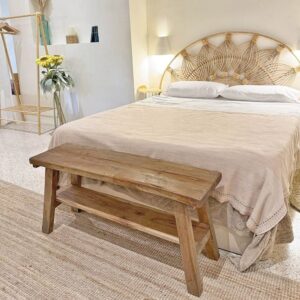 wohnli-moebel-suche-M26167021-1 Bank aus recyceltem Teakholz mit Ablage im rustikalen Stil 110 cm 110x48x30cm Holz Braun NATYAL Möbel Esszimmermöbel Sitzbank und Holzbank