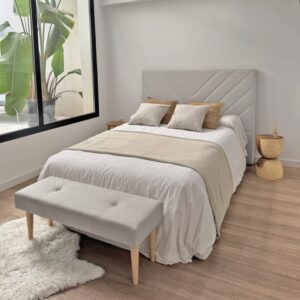 wohnli-moebel-suche-M26167028-1 Polsterhocker fürs Bettende in Perlgrau mit Holzbeinen 100 cm 100x40x35cm Stoff Grau NATYAL Möbel Esszimmermöbel Sitzbank und Holzbank