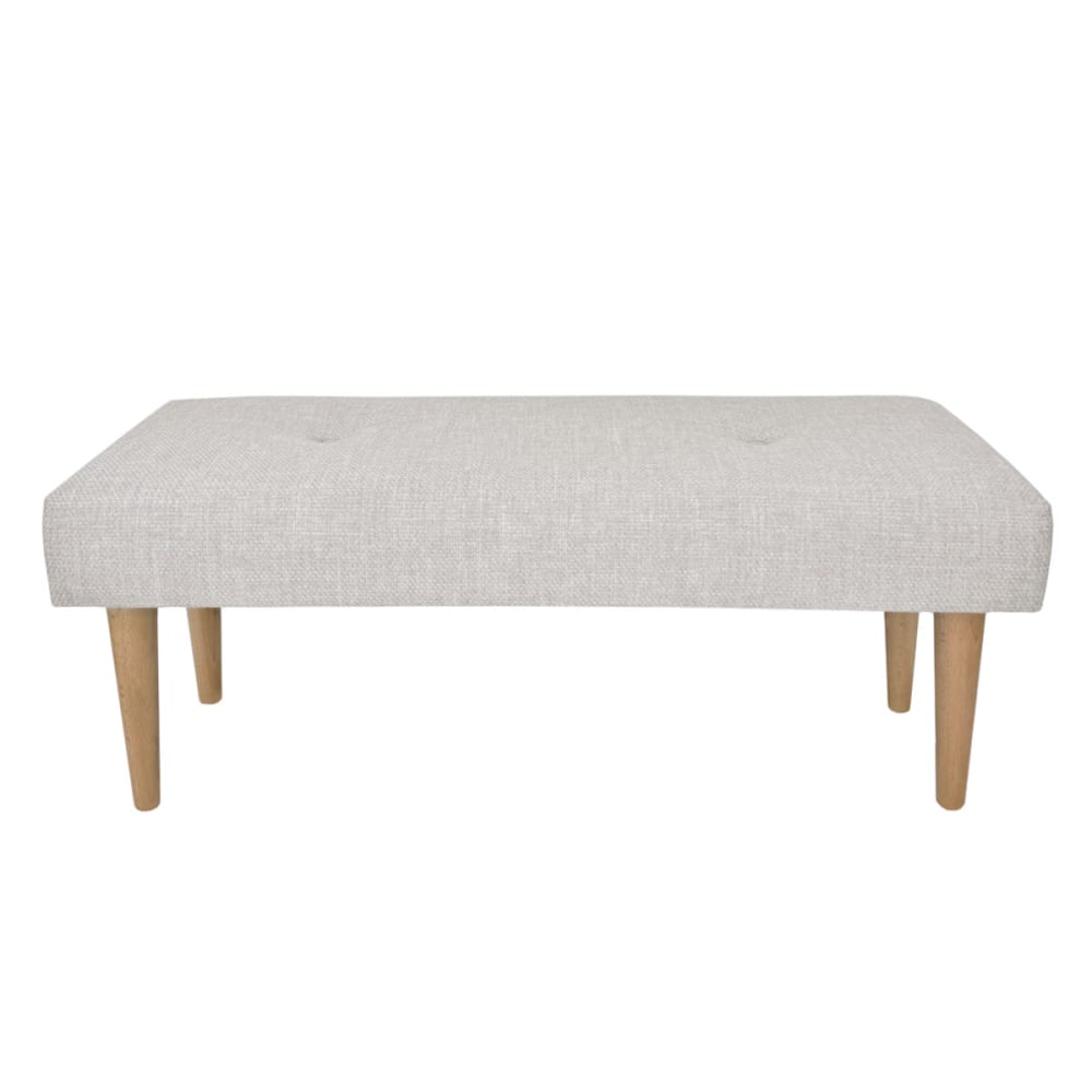 wohnli-moebel-suche-M26167028 Wohnli Möbelsuche - Polsterhocker fürs Bettende in Perlgrau mit Holzbeinen 100 cm